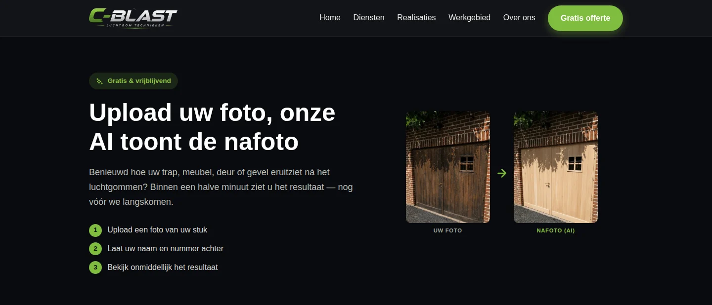 De AI-foto-offerte van C-Blast: upload een foto en de AI toont meteen de nafoto