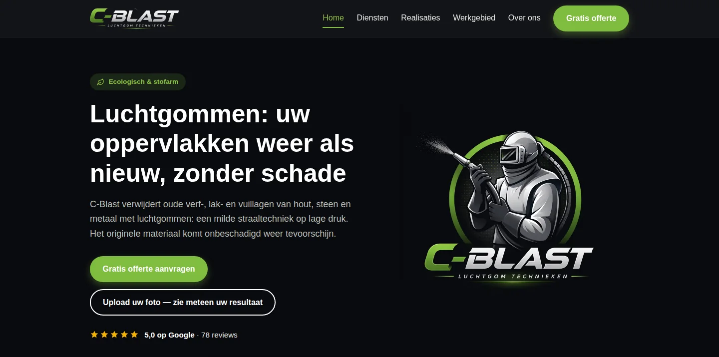 De website van C-Blast, gebouwd door VOF Goldschmitz